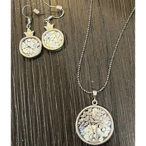 Sterling Silver Roman Glass Tree Necklace And Pineapple Earrings Set